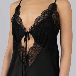 NWT Esthé (Anthropologie) Black Lace Satin Slip Dress - MEDIUM